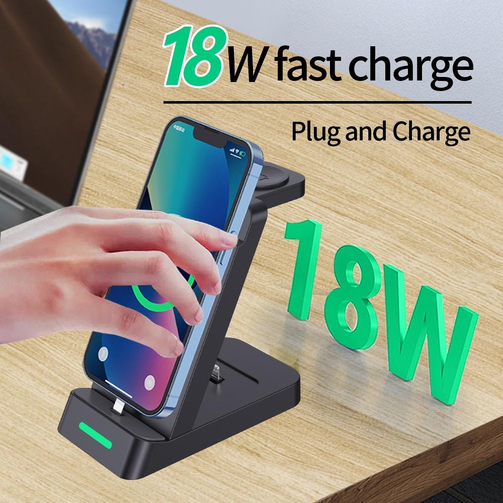 18W 3 In 1 Wireless Charger Stand For Iphone & Apple Watch - White 4