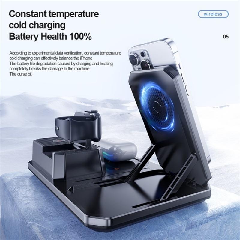 5 In 1 Magnetic Wireless Charger Stand With Clock & Speaker - White 6