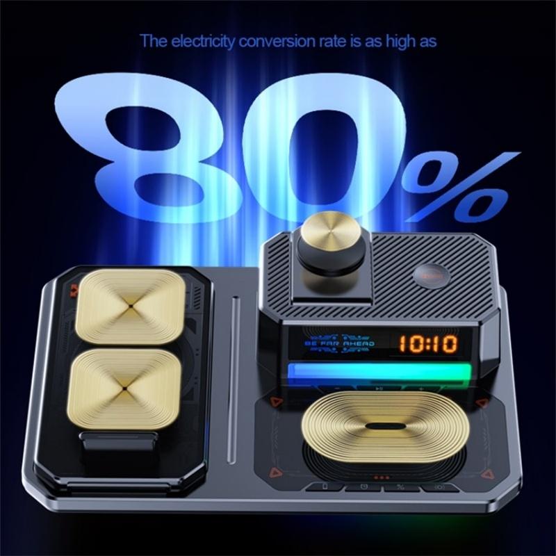5 In 1 Magnetic Wireless Charger Stand With Clock & Speaker - White 9