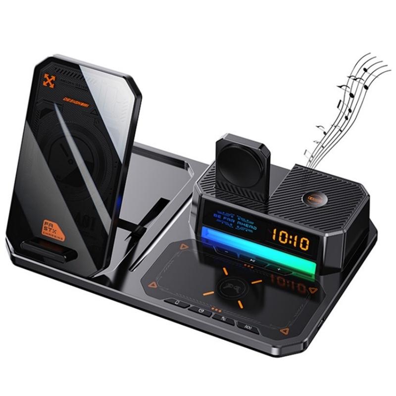5 In 1 Magnetic Wireless Charger Stand With Clock & Speaker - White 14