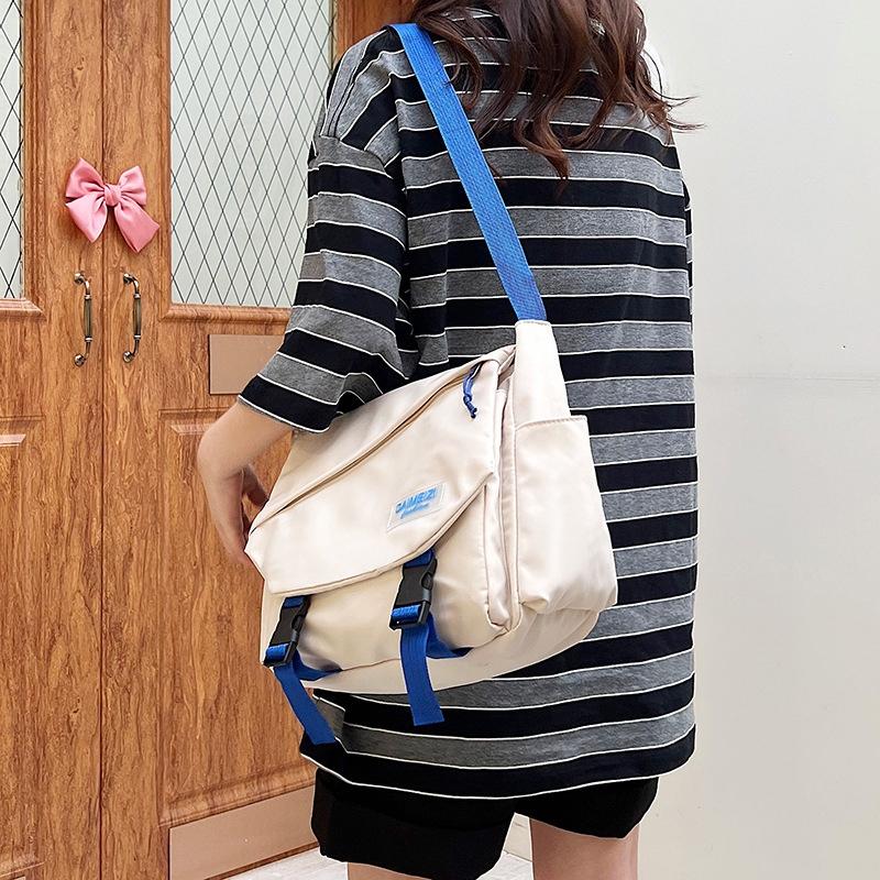 Large Capacity Canvas Crossbody Bag For Students And Casual Use - White 9