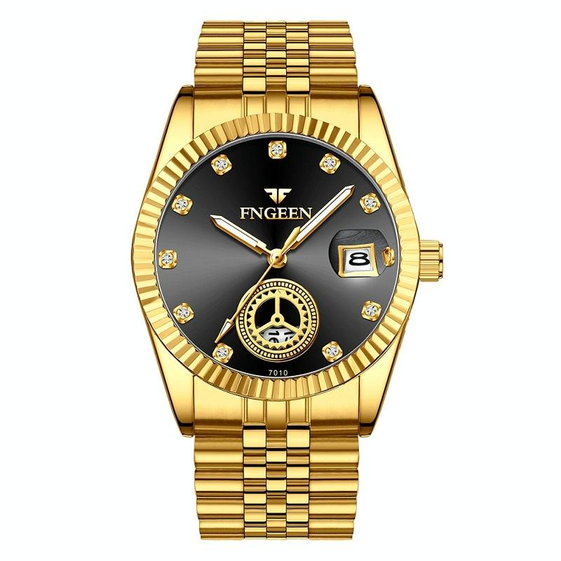 Men Luminous Quartz Watch with Calendar for Middle-aged and Elderly - All Gold Black Sueface