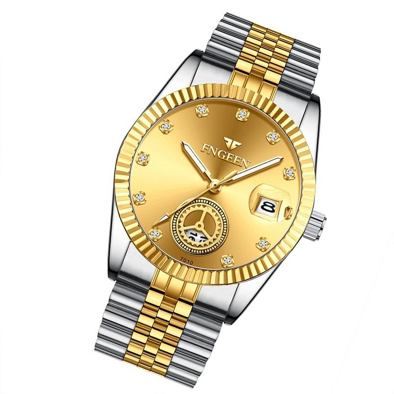 Men Luminous Quartz Watch with Calendar for Middle-aged and Elderly - All Gold Black Sueface 3