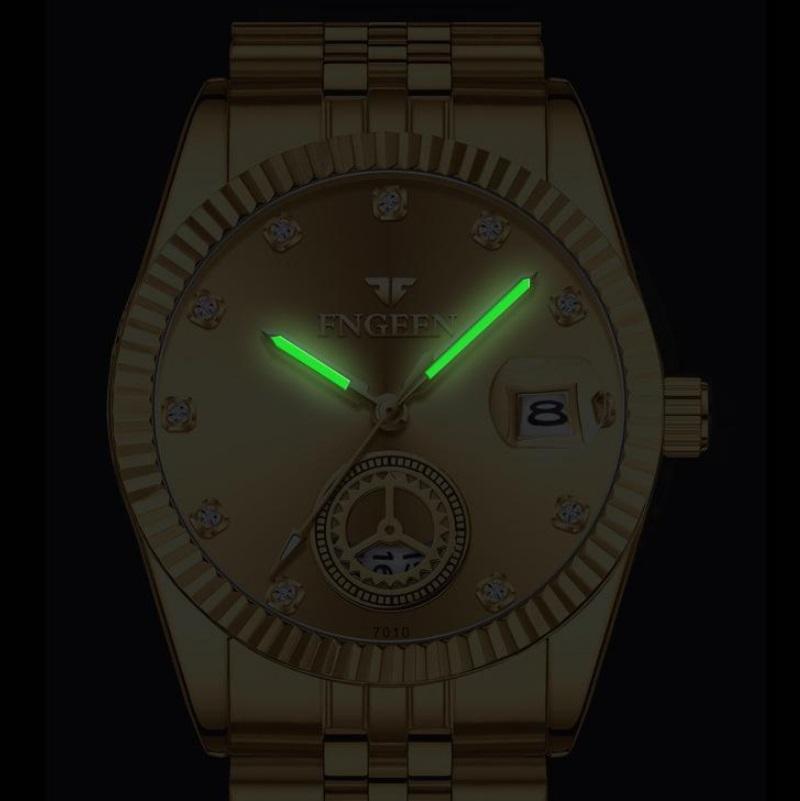 Men Luminous Quartz Watch with Calendar for Middle-aged and Elderly - All Gold Black Sueface 5