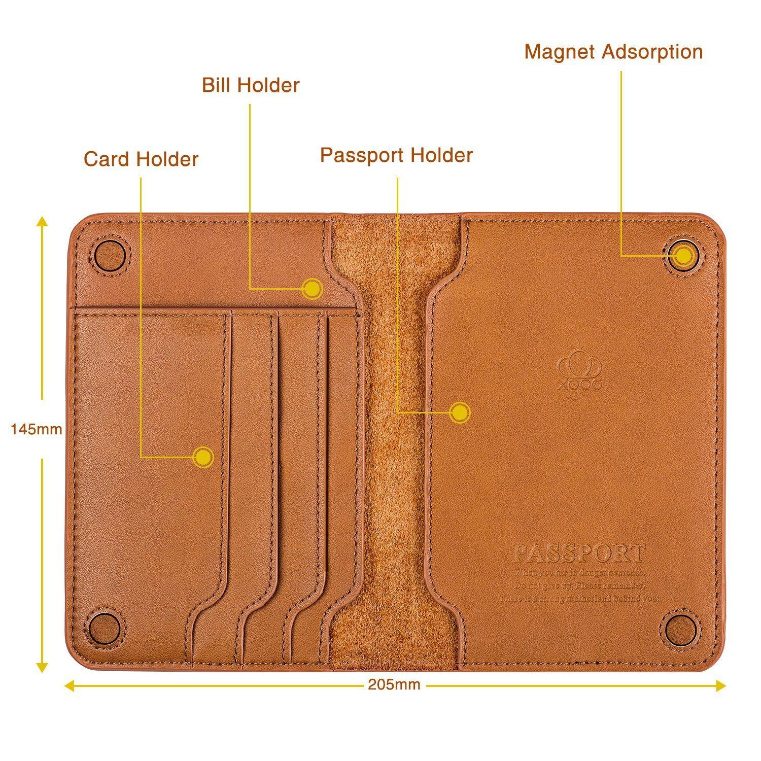 Cowhide Passport Wallet Multifunctional Card Holder Brown 3
