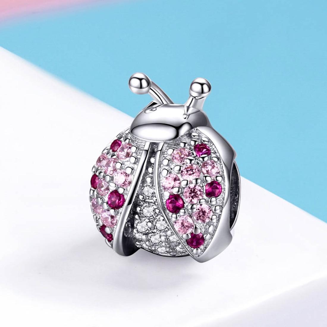 925 Sterling Silver Zircon Ladybug Bracelet / Necklace Set - Rose Gold 3