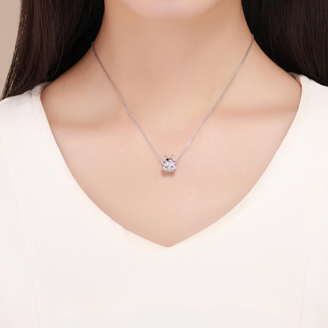 925 Sterling Silver Zircon Ladybug Bracelet / Necklace Set - Rose Gold 9