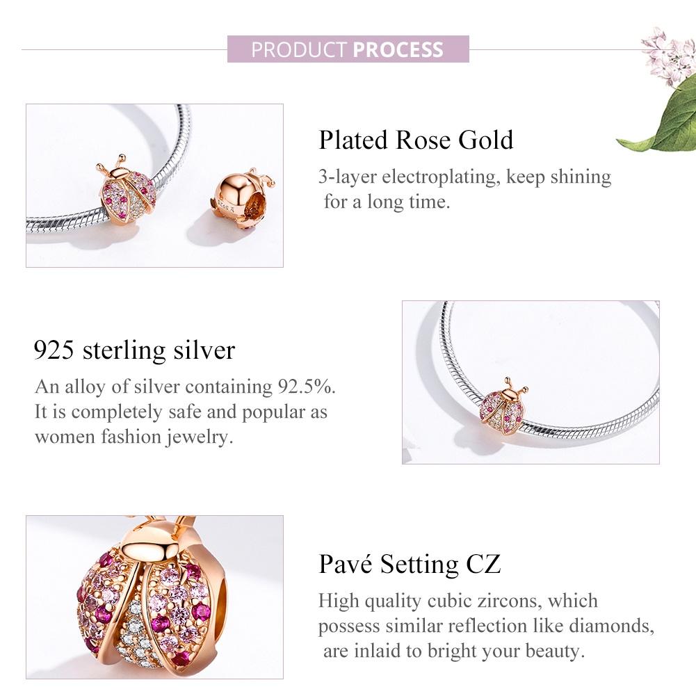 925 Sterling Silver Zircon Ladybug Bracelet / Necklace Set - Rose Gold 13
