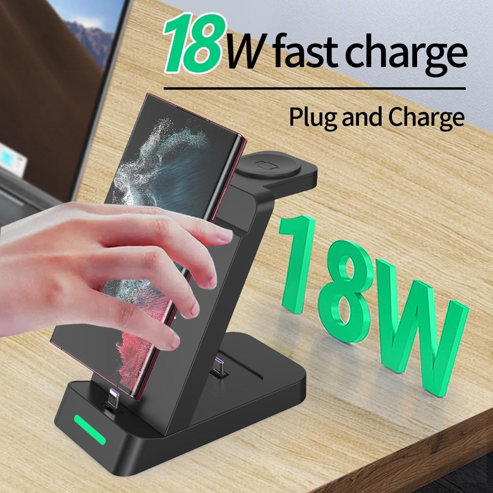 18W 3 In 1 Vertical Charging Stand For Samsung Watch And Galaxy Buds - Black 4