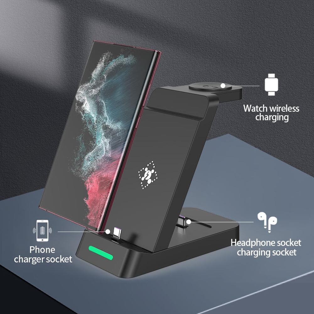 18W 3 In 1 Vertical Charging Stand For Samsung Watch And Galaxy Buds - Black 8