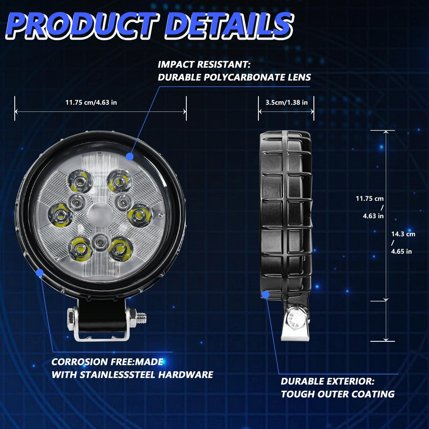 12W 9 - 30V Car Mixed Light Work Light With Wire Set - Round 9