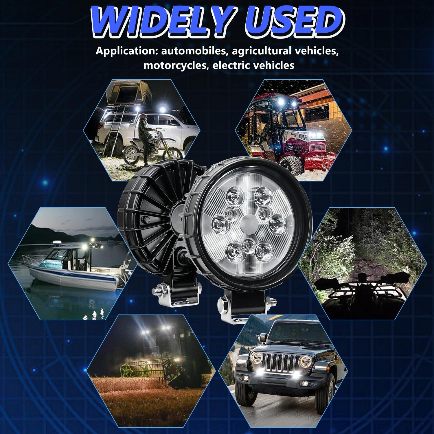 12W 9 - 30V Car Mixed Light Work Light With Wire Set - Round 12
