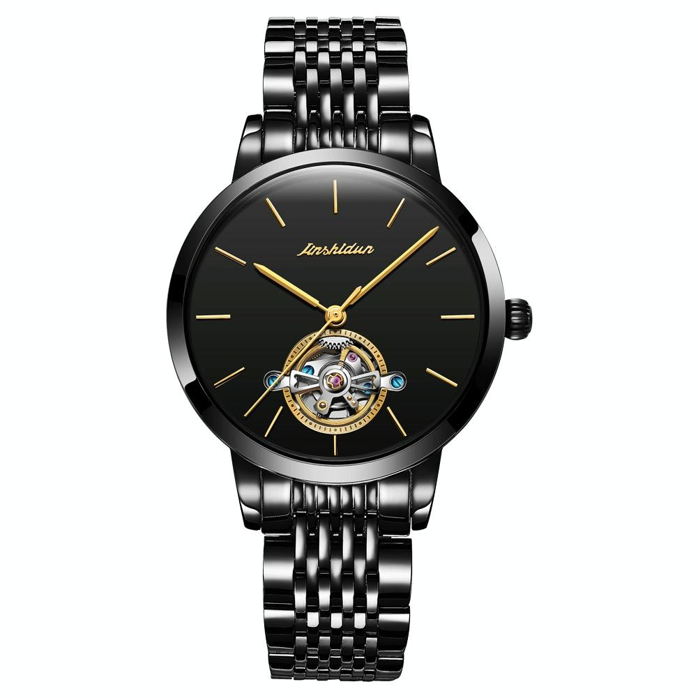 Waterproof Automatic Mechanical Watch for Women with Simple Hollow Design - Black Steel Strip 13