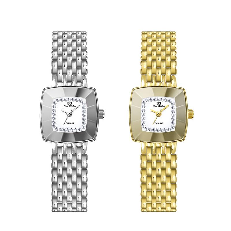 Stainless Steel Square Dial Women Watch with Simple Strap - Gold 4