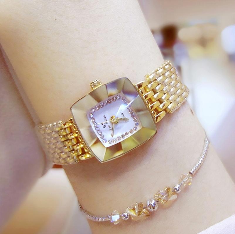 Stainless Steel Square Dial Women Watch with Simple Strap - Gold 9