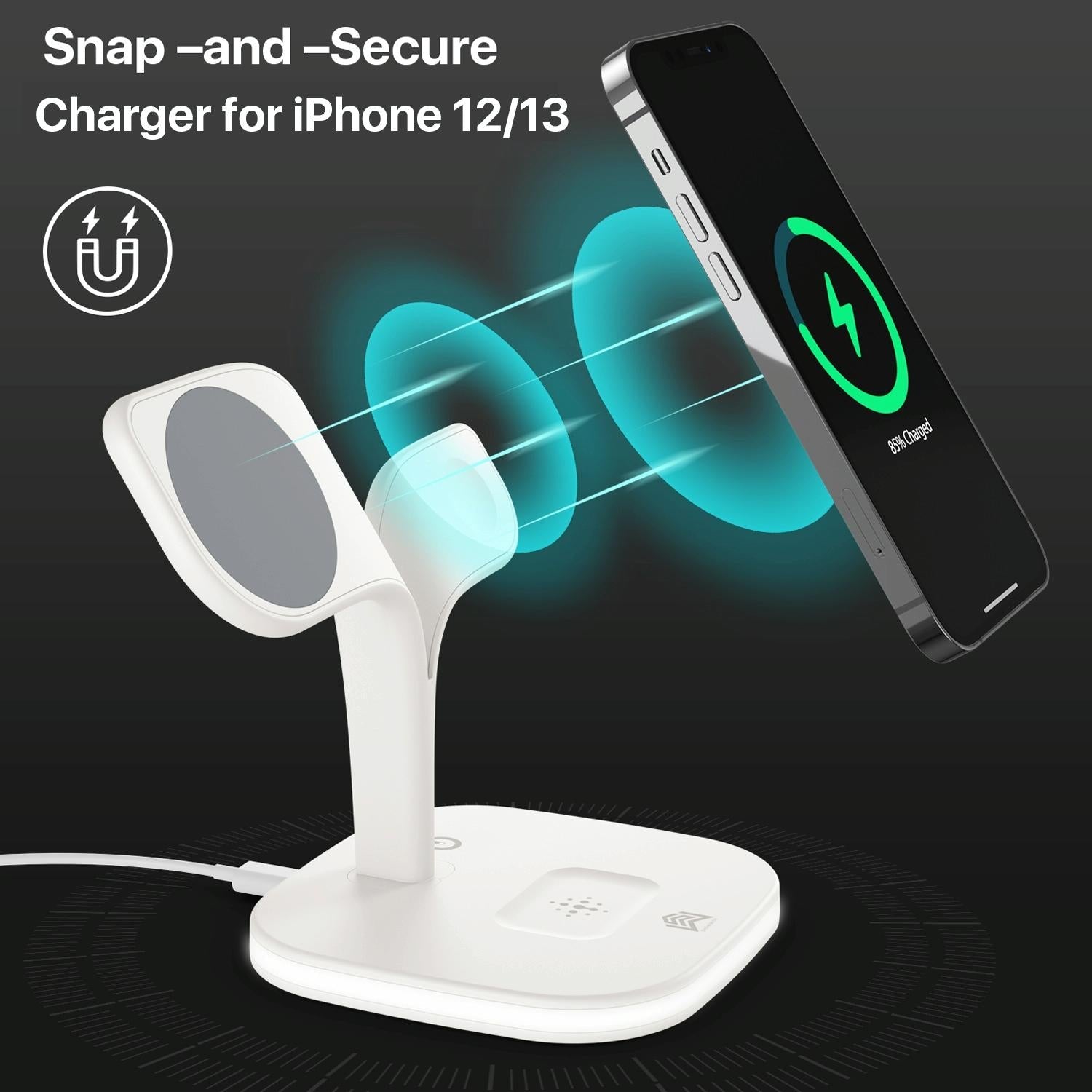 15W 5 In 1 Magnetic Wireless Charger With Stand - White 6