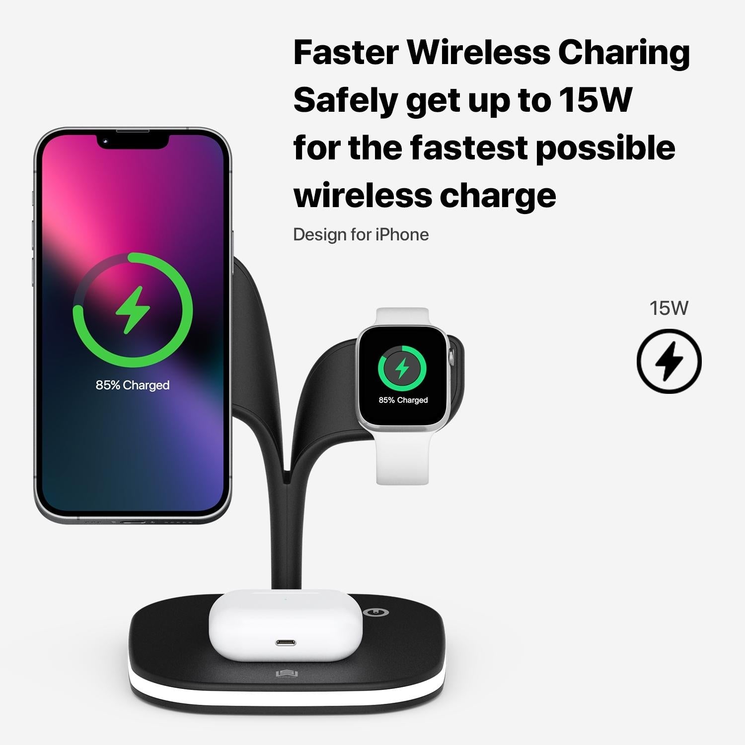 15W 5 In 1 Magnetic Wireless Charger With Stand - White 13