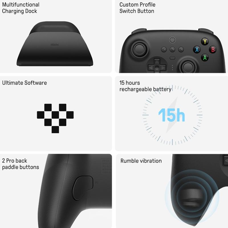 Wireless Gaming Controller + Charging Dock for Pc / Windows 10 / 11 / Steam Deck - 2.4g - Black 10