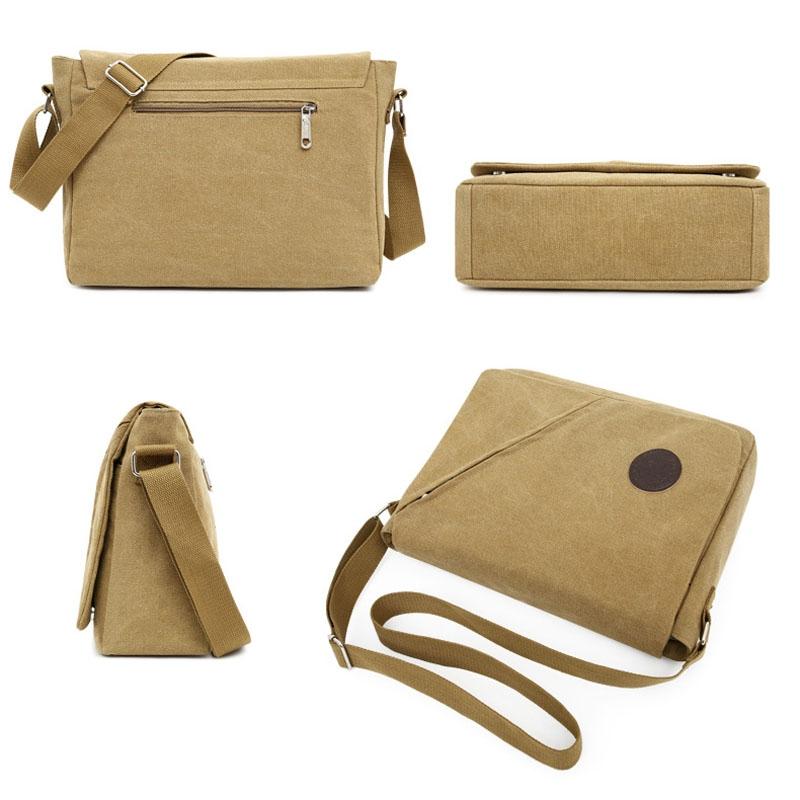 Simple Canvas Shoulder Bag For Men Casual Messenger Schoolbag - Coffee 4