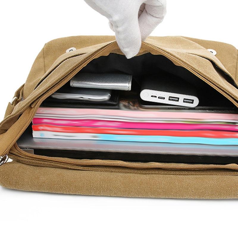 Simple Canvas Shoulder Bag For Men Casual Messenger Schoolbag - Coffee 6