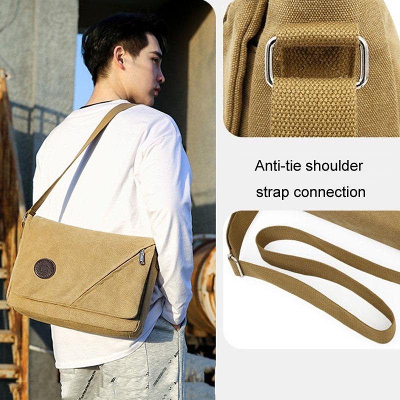 Simple Canvas Shoulder Bag For Men Casual Messenger Schoolbag - Coffee 9