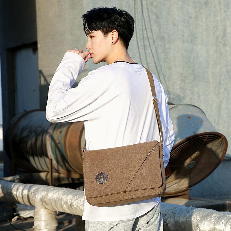 Simple Canvas Shoulder Bag For Men Casual Messenger Schoolbag - Coffee 10