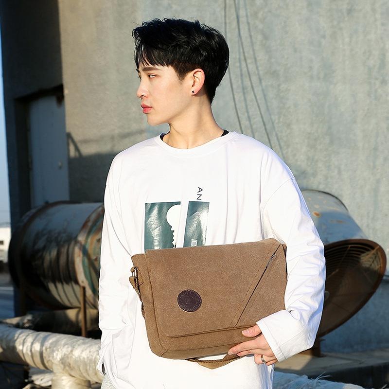Simple Canvas Shoulder Bag For Men Casual Messenger Schoolbag - Coffee 11