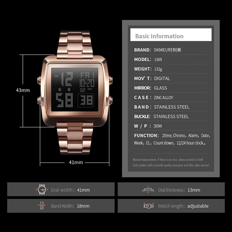 Vintage Gold Steel Square Watch - Waterproof & Luminous - Rose Gold 9