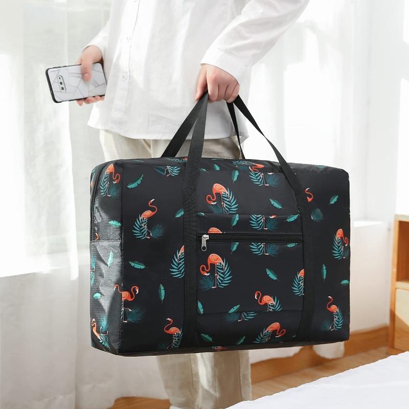 Waterproof Foldable Travel Bag - Compact & Durable - Navy Blue Flamingo 7