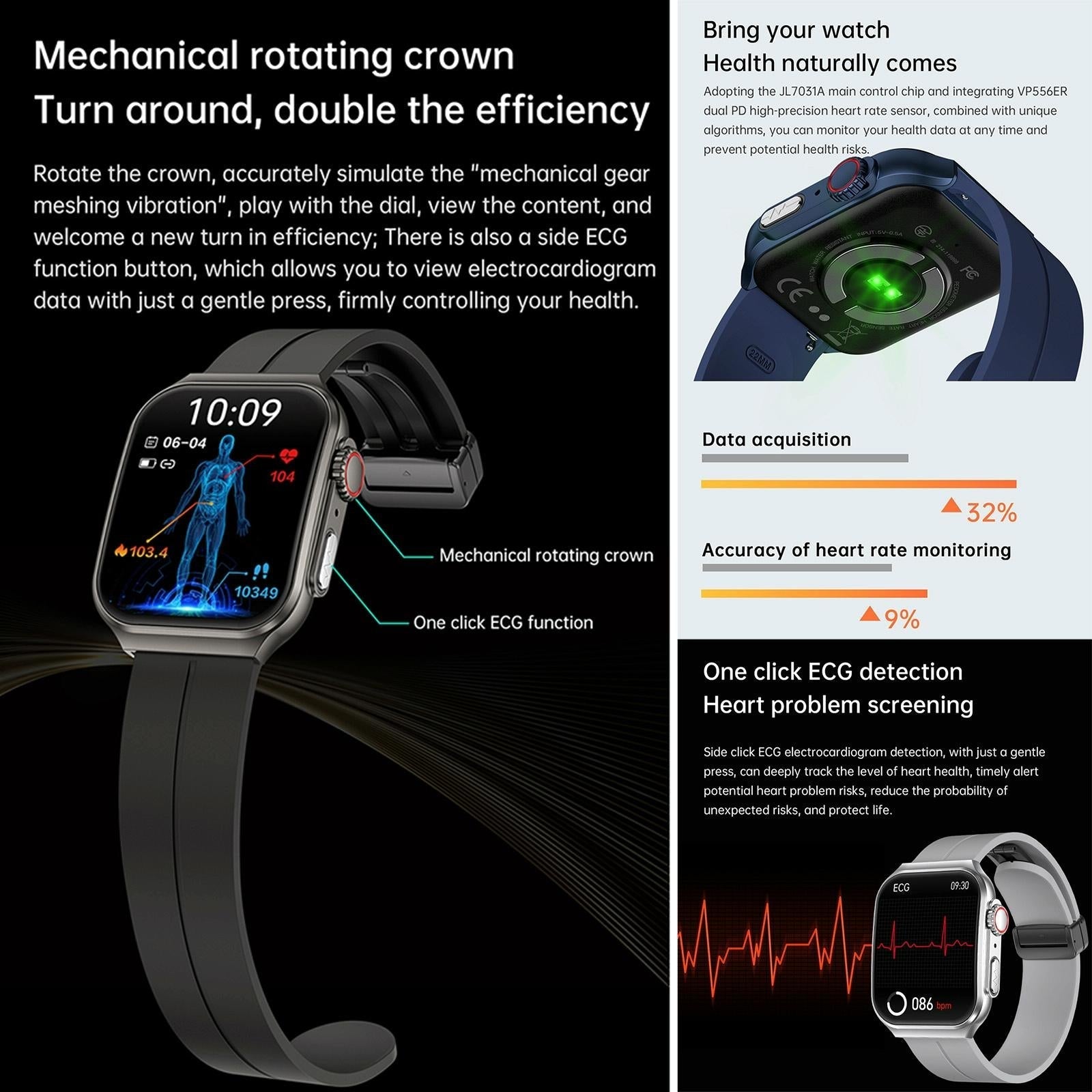 1.96 Inch Bt Call / Heart Rate / Blood Pressure / Blood Oxygen - Blue 9