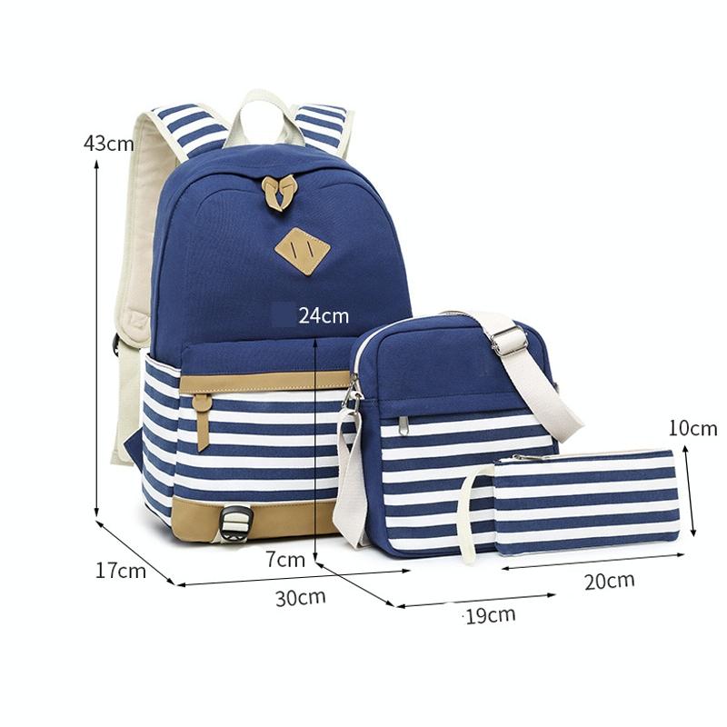 Printed Canvas Backpack Set - 3 Pieces - Black 5