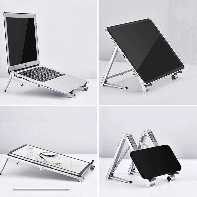 Foldable Aluminum 3-in-1 Phone Tablet Stand - Portable Storage - Silver 3