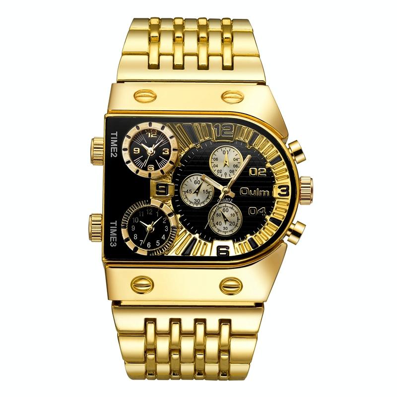 Large Dial Multi Time Zone Men Quartz Watch with Luminous Steel Strap - Black