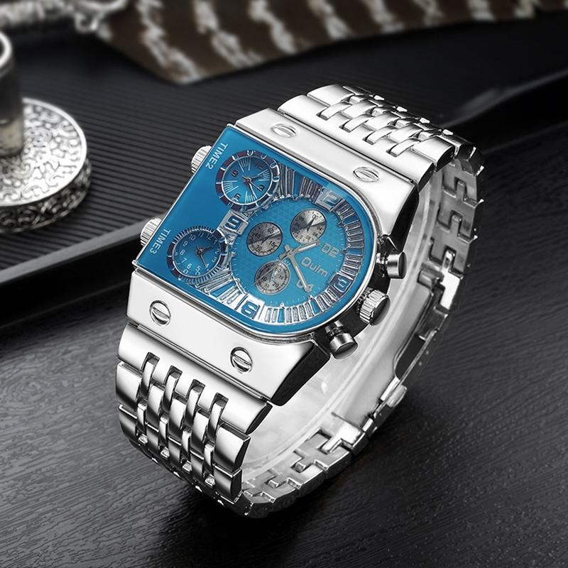 Large Dial Multi Time Zone Men Quartz Watch with Luminous Steel Strap - Black 3