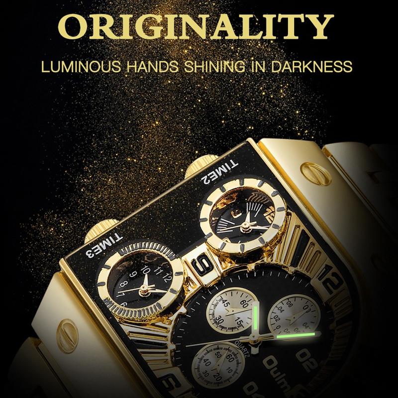 Large Dial Multi Time Zone Men Quartz Watch with Luminous Steel Strap - Black 5