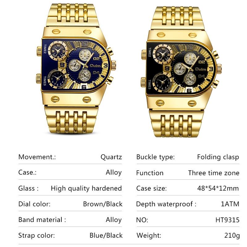 Large Dial Multi Time Zone Men Quartz Watch with Luminous Steel Strap - Black 8