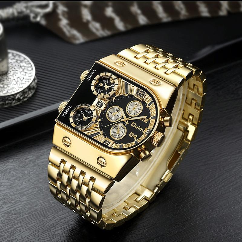 Large Dial Multi Time Zone Men Quartz Watch with Luminous Steel Strap - Black 10