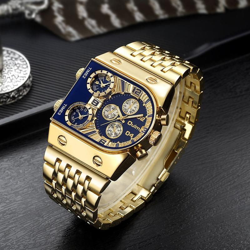 Large Dial Multi Time Zone Men Quartz Watch with Luminous Steel Strap - Black 13