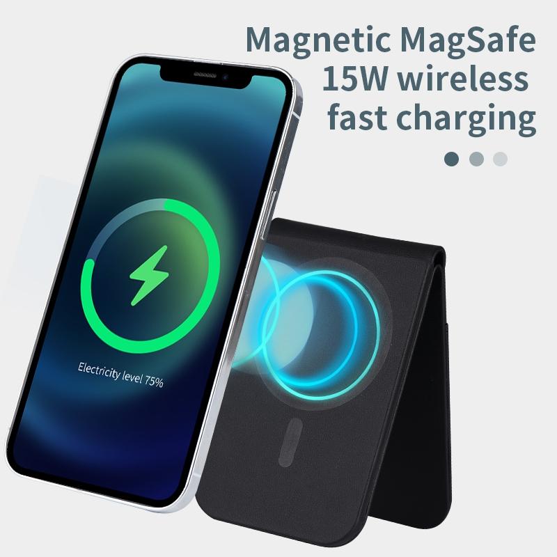 3 In 1 Magnetic Wireless Charger With Card Holder And Phone Bracket - Beige 3