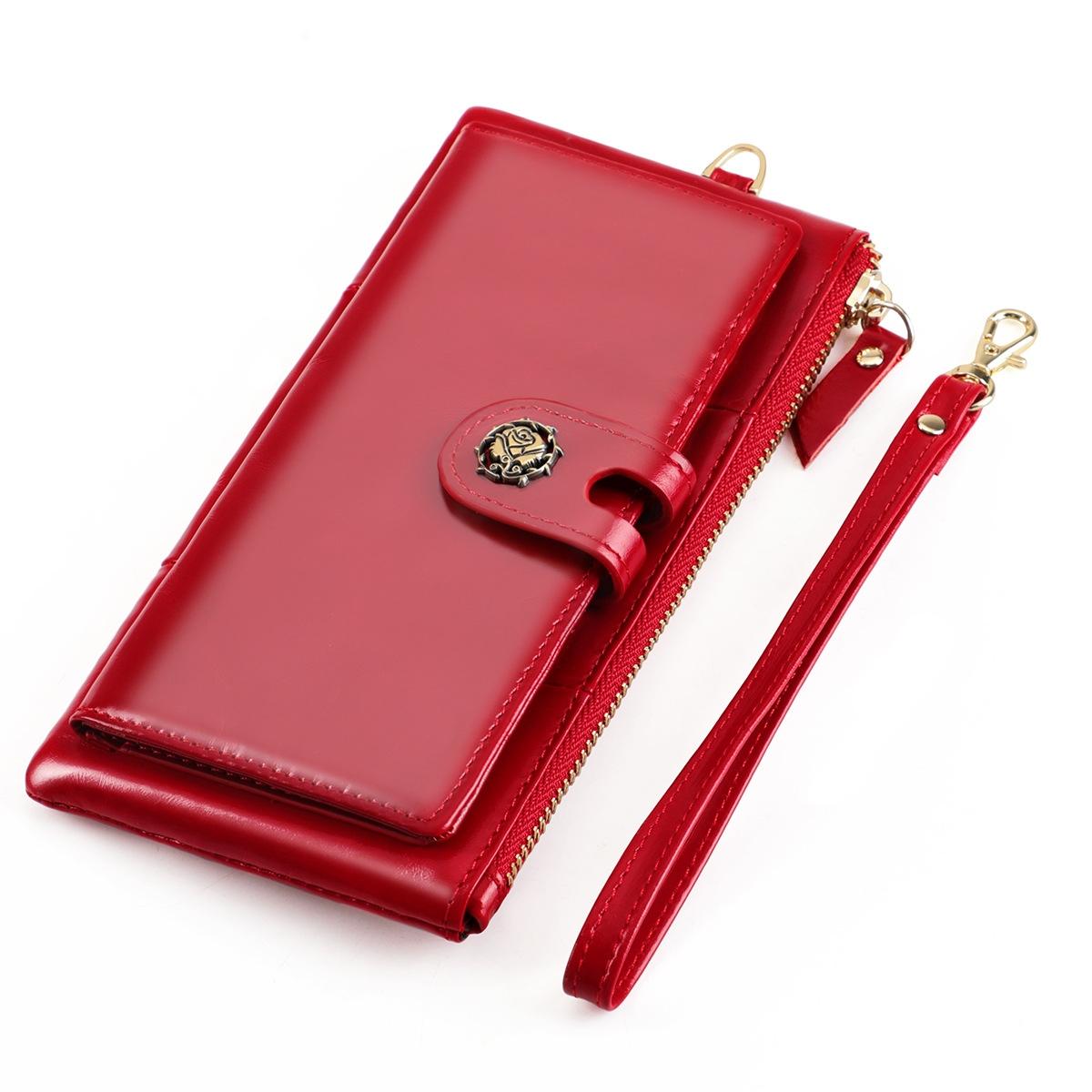 Women Vintage Leather Rfid Wallet - Rose Red