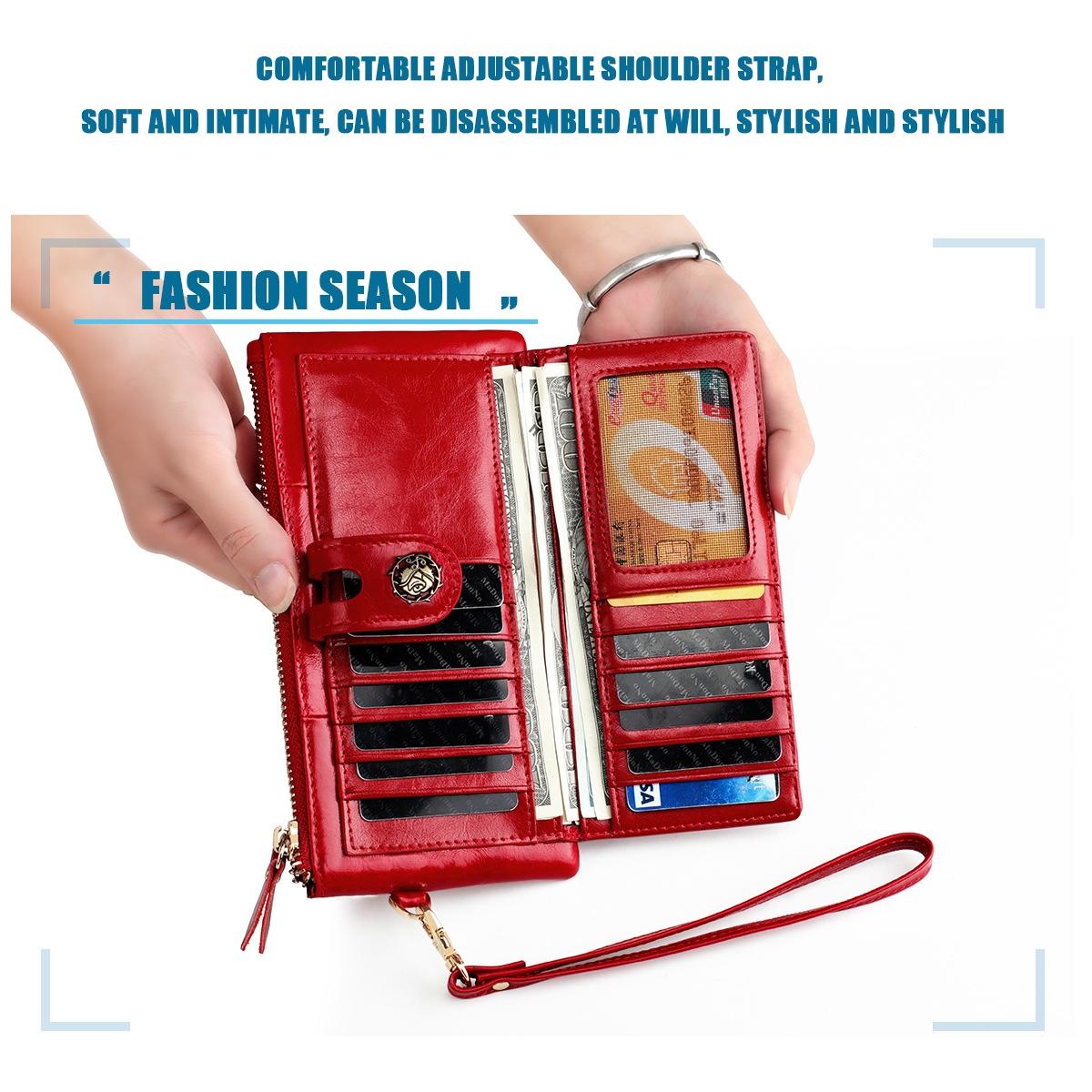 Women Vintage Leather Rfid Wallet - Rose Red 6