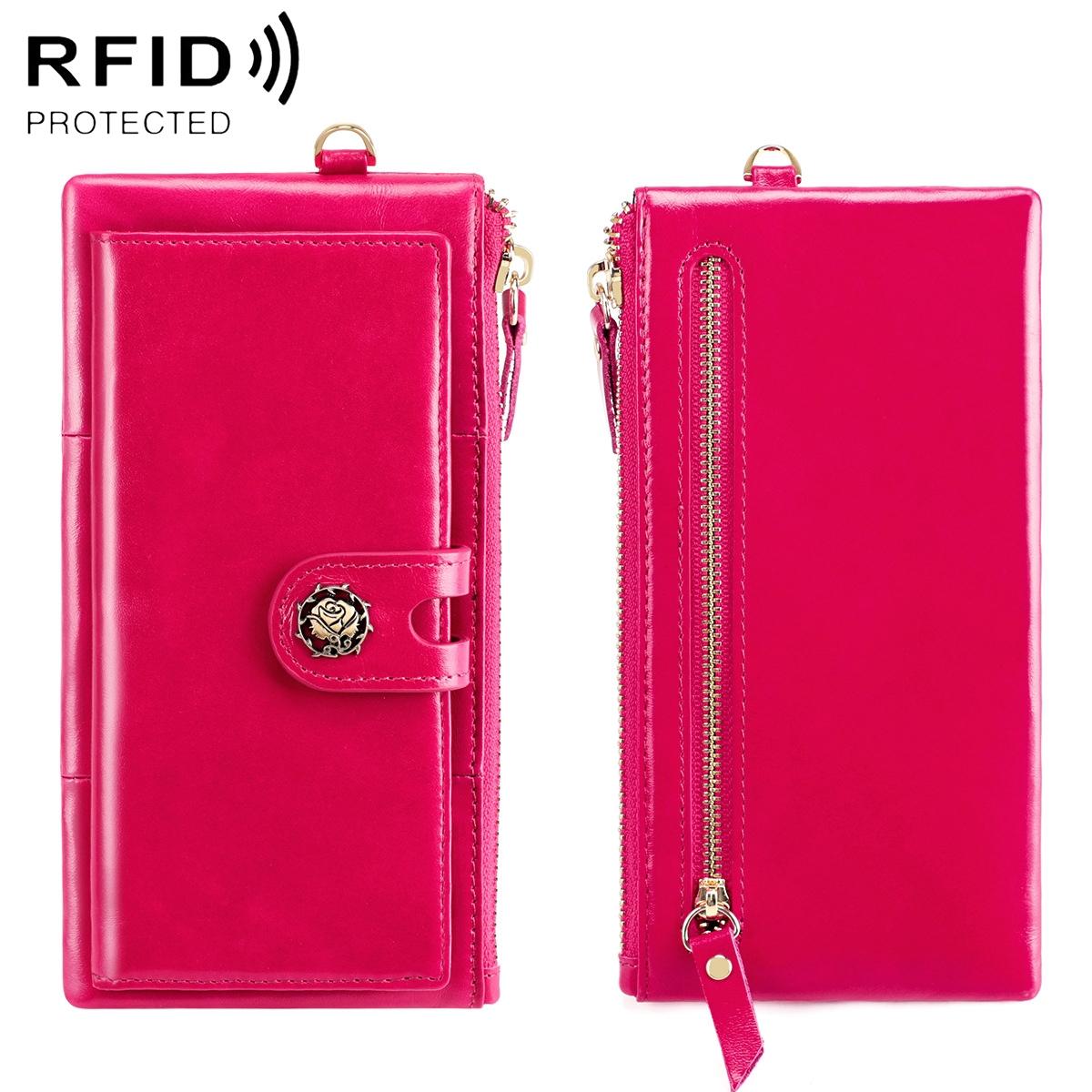 Women Vintage Leather Rfid Wallet - Rose Red 13