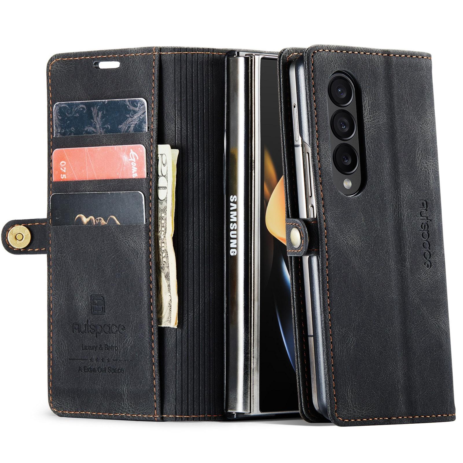 For Samsung Galaxy Z Fold4 5G Vintage Rfid Leather Phone Case - Blue 7