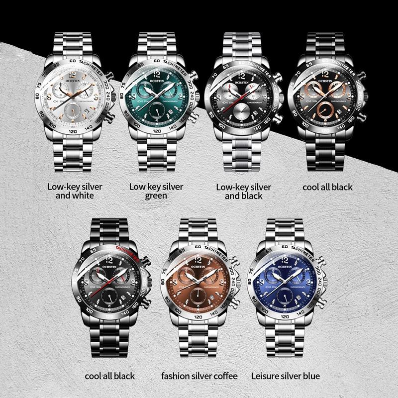Waterproof Luminous Men Watch with Steel Strap - Silver Green 3