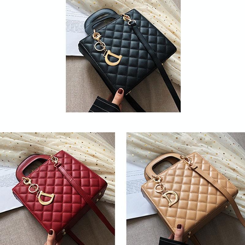 Leather Crossbody Bag with Rhombus Pattern for Women - Black 4