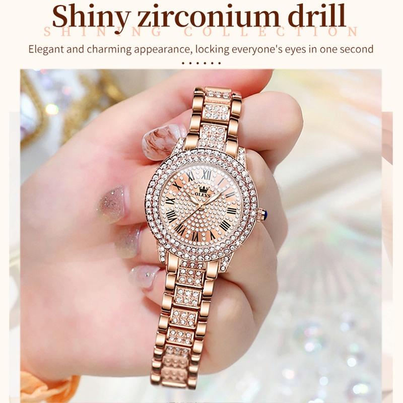 Waterproof Diamond Women Quartz Watch - Rose Gold Roman 5