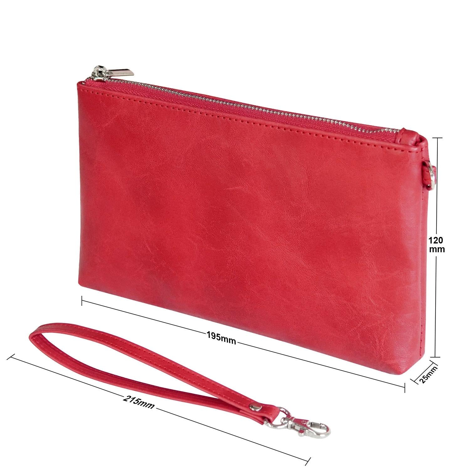 Retro Leather Clutch Bag with Zipper - 6 Inch - Dark Blue