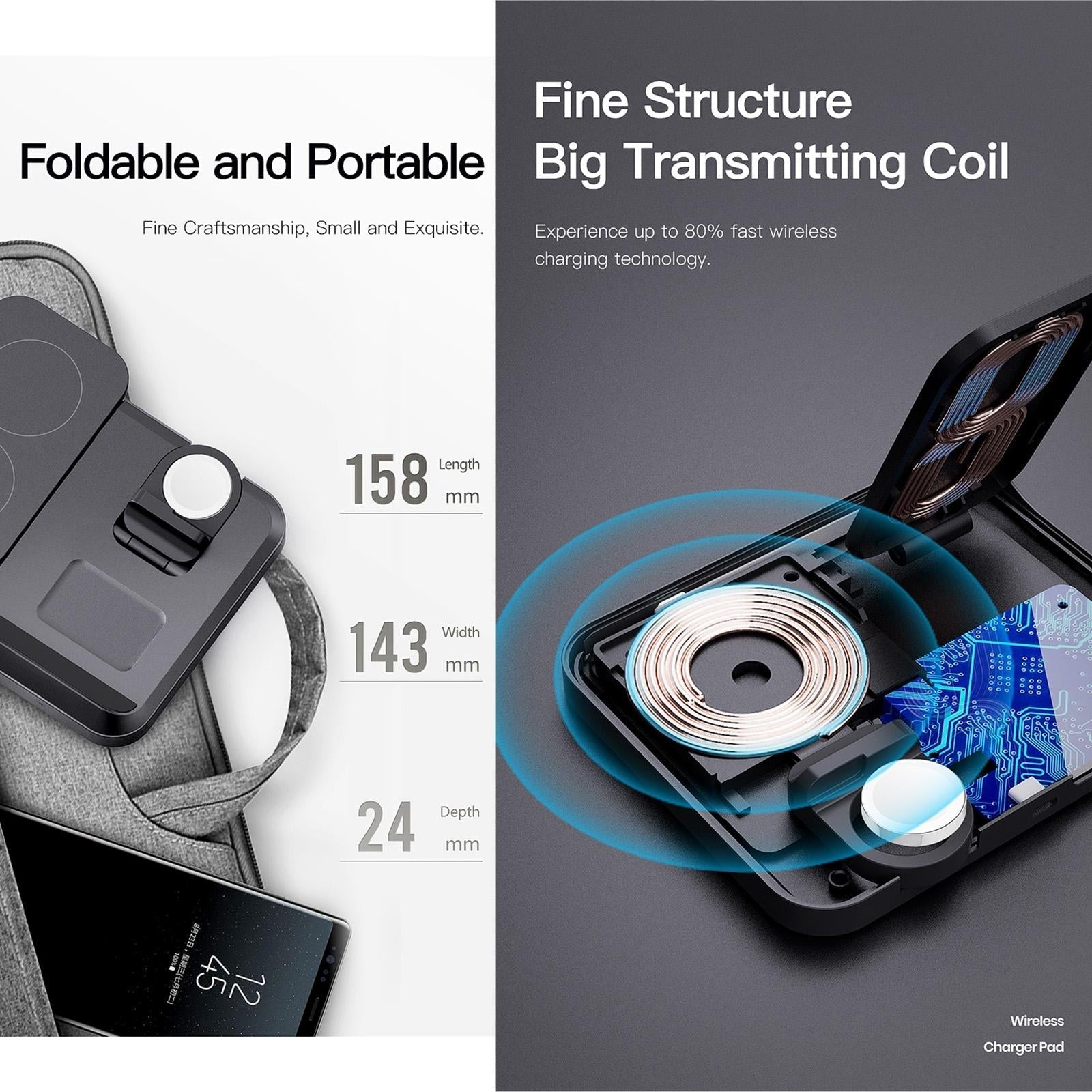 15W 3 In 1 Foldable Wireless Charger - White 5