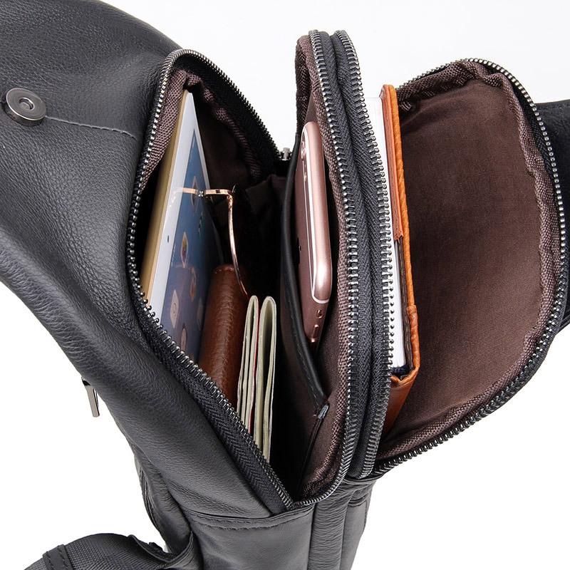 Stylish Cowhide Chest Bag For Men - Brown 6