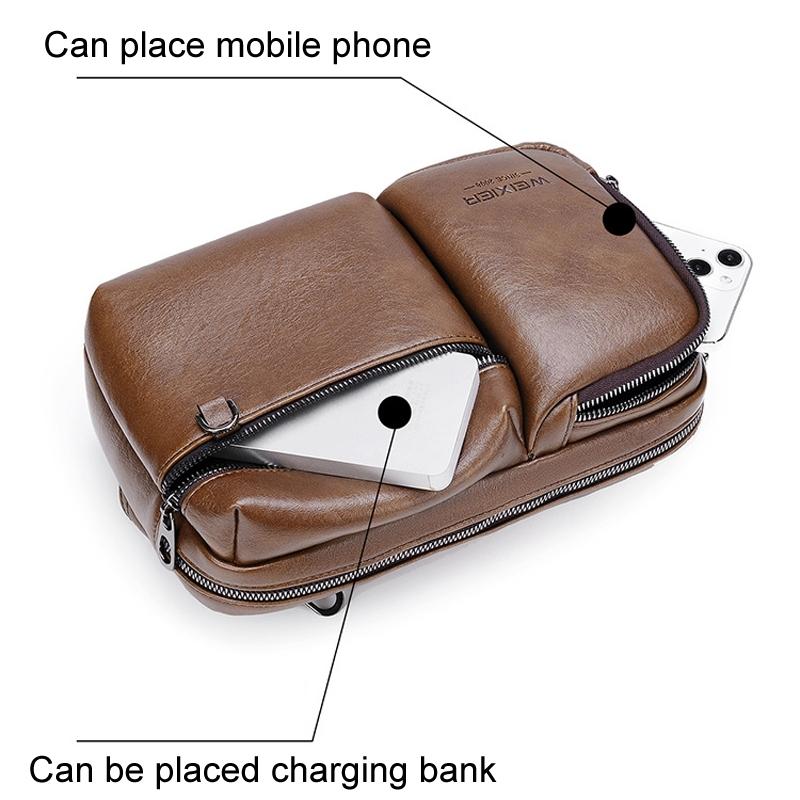 Large Capacity Men Crossbody Bag Casual Pu Messenger - Brown 5
